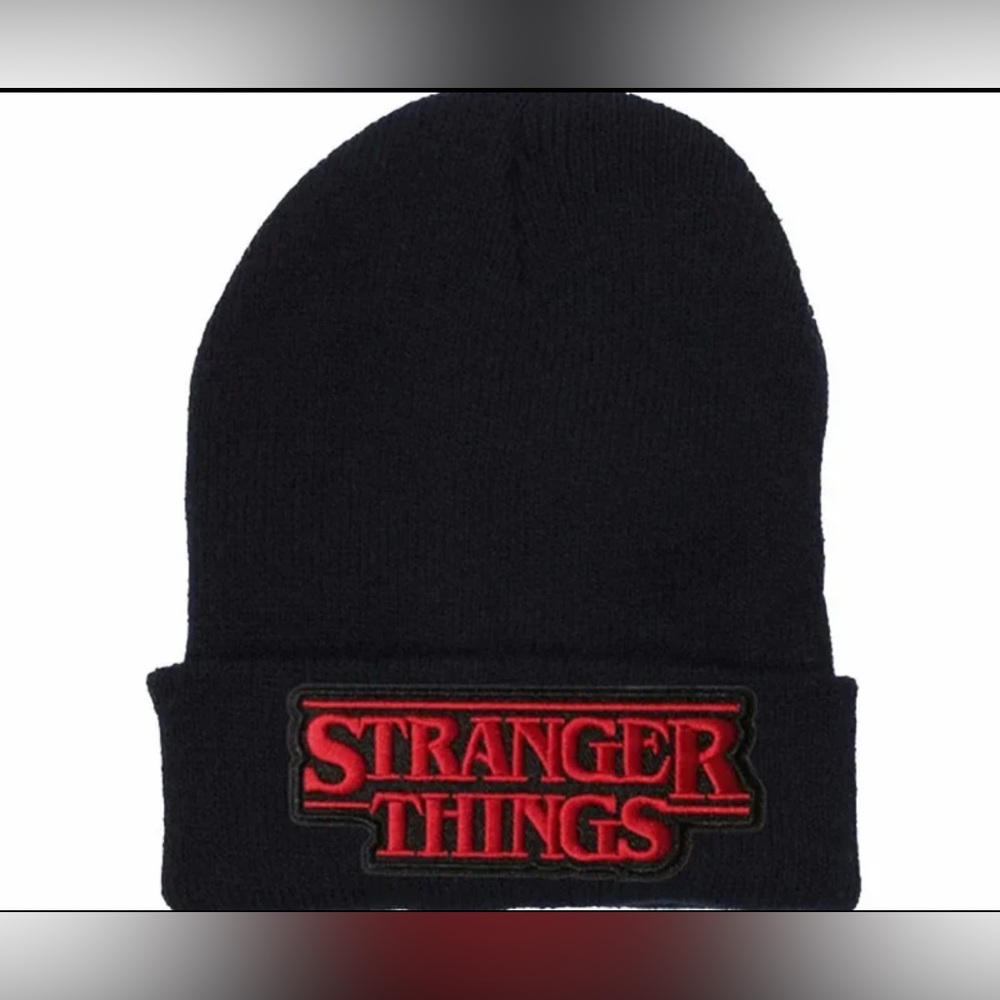Stranger things beanie hat new black unisex adult embroidered